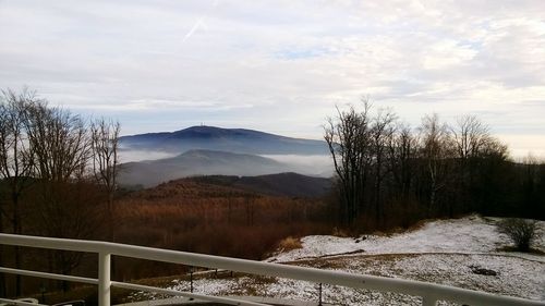 Scenic view of mountains against sky during winter