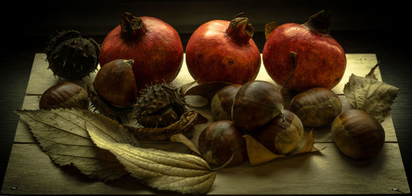 Close-up of fruits on cutting board