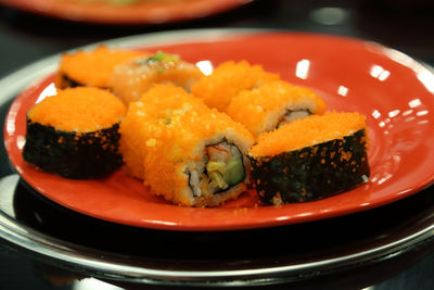 Close-up of sushi served in plate