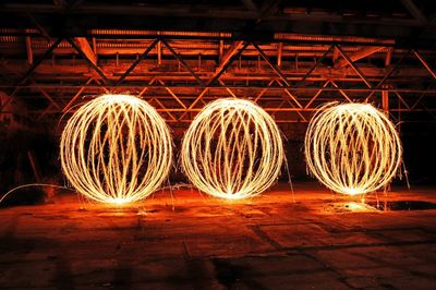 Illuminated wire wool against metallic roof