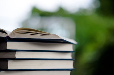 Close-up of books on table