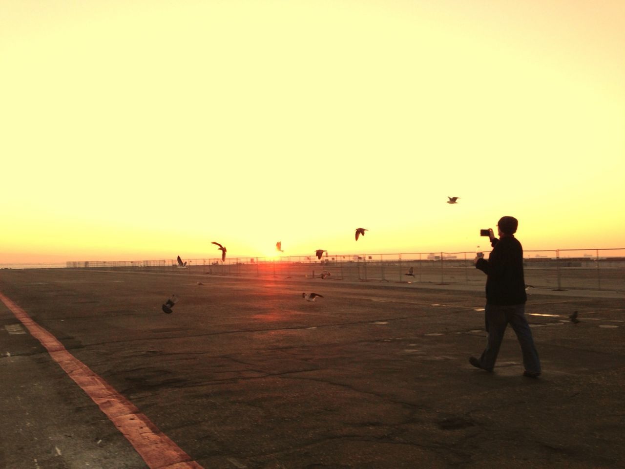 sunset, lifestyles, leisure activity, clear sky, orange color, full length, copy space, men, sea, beach, walking, person, horizon over water, standing, silhouette, sun, water, togetherness