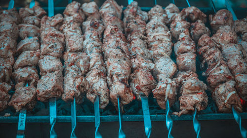 Close-up of meat for sale at market stall