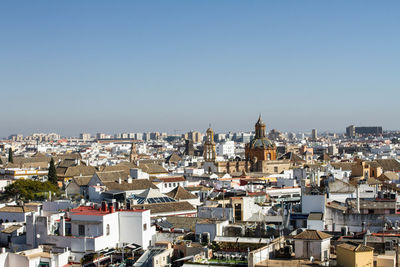 High angle view of townscape against clear sky