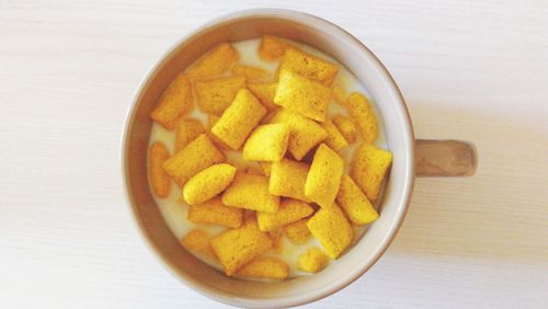 High angle view of breakfast in bowl on table