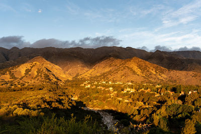 Scenic view of landscape and mountains against sky