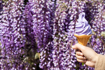 Close-up of hand holding ice cream cone