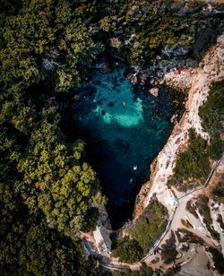 High angle view of rocks on land