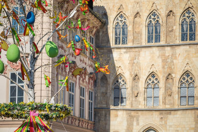 Easter outdoor decorations on streets of prague in city center old town square 