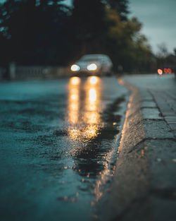 Surface level of wet road in rainy season