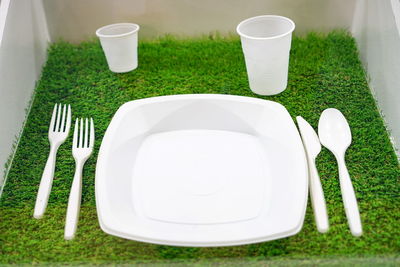 High angle view of tea cup on table
