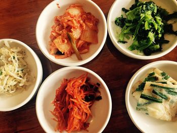 High angle view of soup in bowl on table