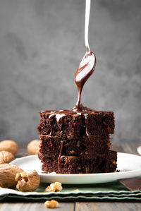 Close-up of chocolate cake on table