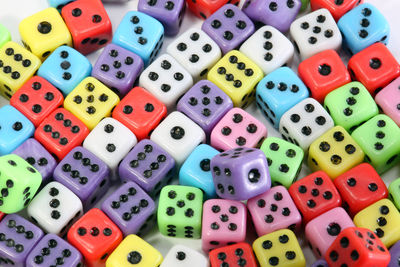 Close-up of colorful dice