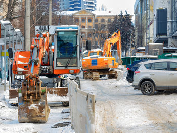 View of construction site in city during winter