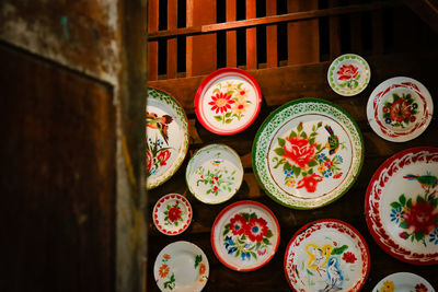 High angle view of candies on table
