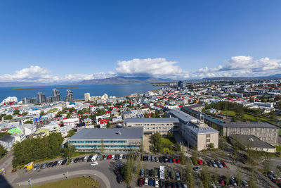 High angle view of street amidst buildings in city