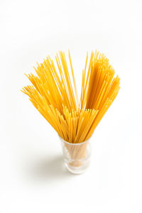 Close-up of orange juice against white background