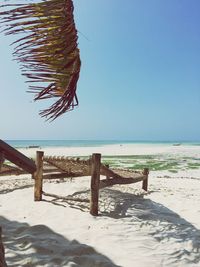 Scenic view of beach against clear sky