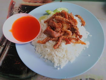 High angle view of meal served in plate