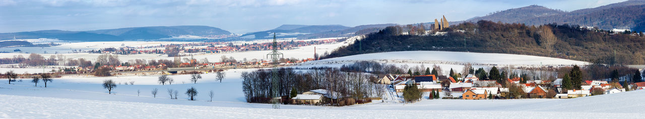 Panoramic view of people on snowcapped mountain