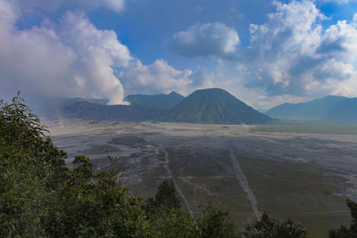 Scenic view of landscape against sky at mount bromo