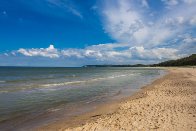 Scenic view of sea against blue sky