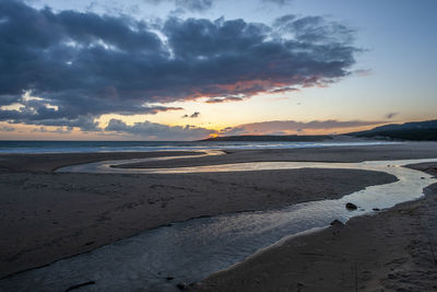 Scenic view of beach against sky during sunset