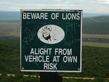 Close-up of information sign