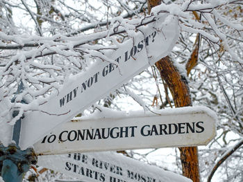 Close-up of text on snow