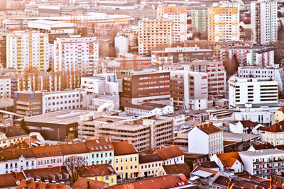 High angle view of buildings in city