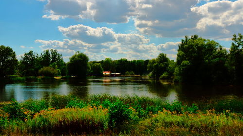 Scenic view of lake against sky