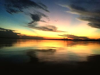 Reflection of clouds in water at sunset