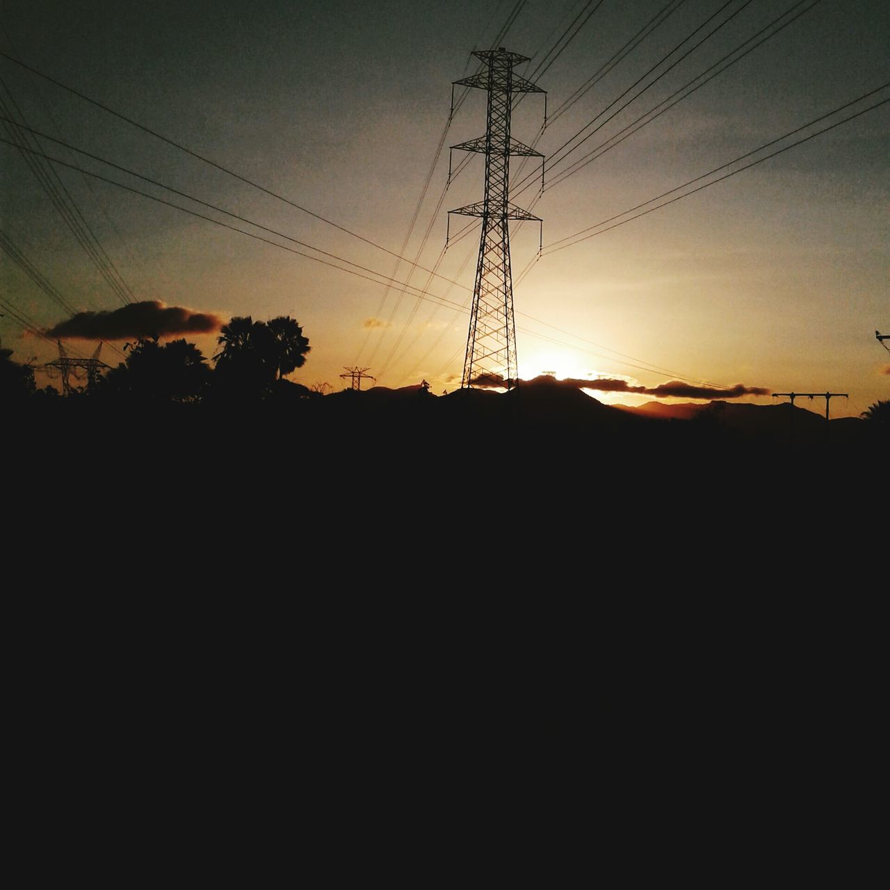 power line, electricity pylon, electricity, power supply, sunset, cable, silhouette, fuel and power generation, connection, sky, power cable, technology, tranquility, tranquil scene, nature, tree, beauty in nature, landscape, scenics, no people