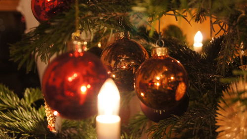 Close-up of christmas ornament on christmas tree