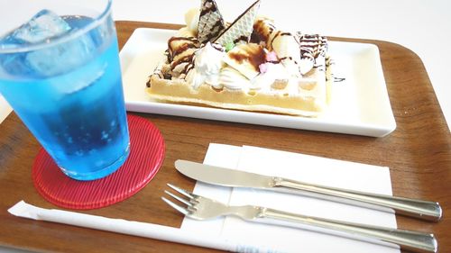 High angle view of drink on table