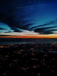 Aerial view of city at sunset