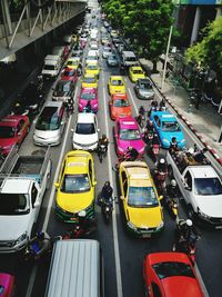 High angle view of traffic on city street