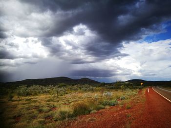 Scenic view of field against cloudy sky