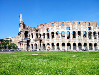 View of historical building against clear blue sky