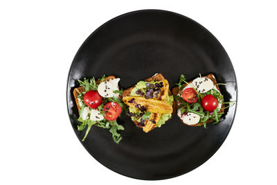 High angle view of fruits in plate