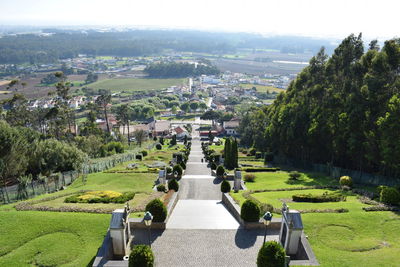 High angle view of city against sky