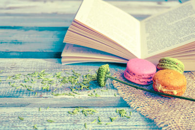 Close-up of open book on table