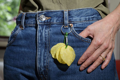 Abstract keychain with many keys and potato chips