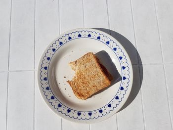 High angle view of breakfast served on table