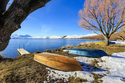 Scenic view of lake against sky during winter