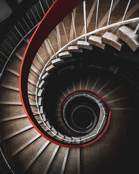 Directly above shot of spiral staircase in building