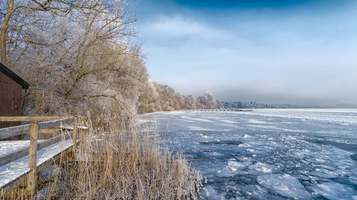 Scenic view of frozen lake against sky