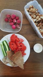 High angle view of food in plate on table