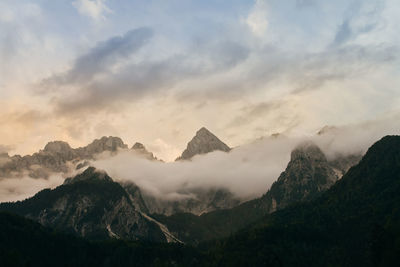 Scenic view of mountains against sky during sunset